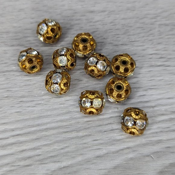 Group of 17 Gold & Silver Tone Rhinestone Beads - Picture 4 of 5